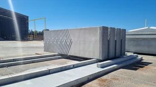 Precast concrete unit with a geometric relief pattern, made at Humes’ Midland facility for Perth’s elevated Armadale Line