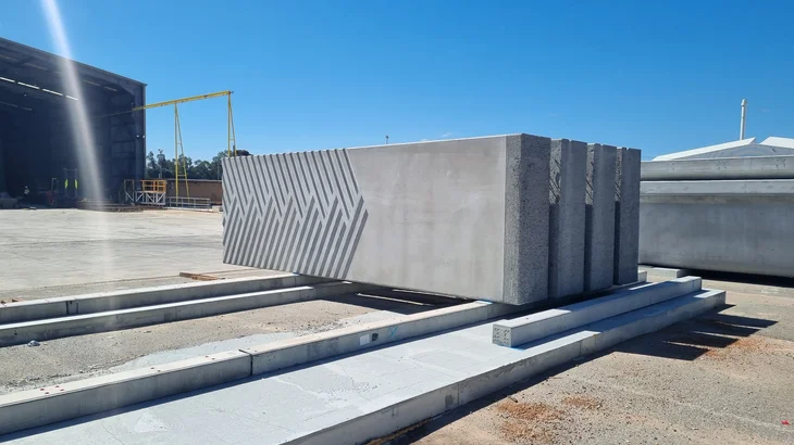 Precast concrete unit with a geometric relief pattern, made at Humes’ Midland facility for Perth’s elevated Armadale Line